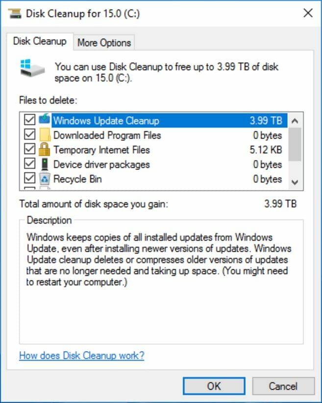 disk cleanup stuck on previous windows installations