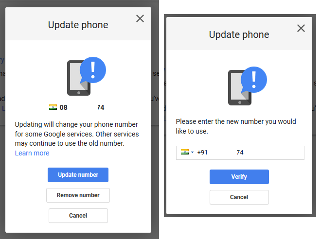 gmail change phone number